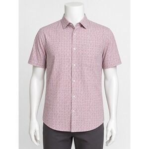 Rugby University Mens L Pink Floral Micro Print Cotton Short Sleeve Button Down